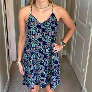 Navy paisley spaghetti strap shift dress